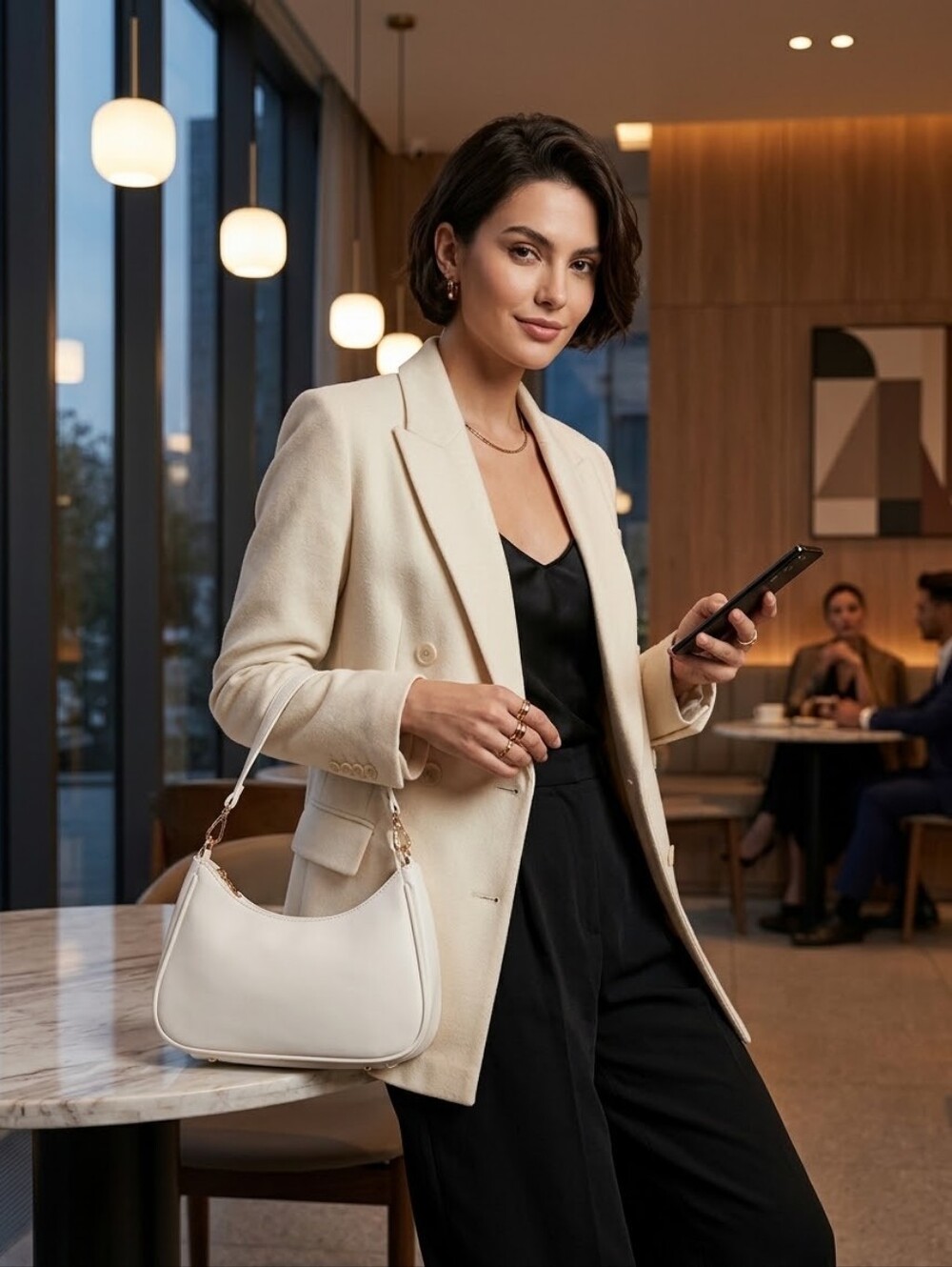 NWT Cream Leather Shoulder Bag | Chic & Minimalist Handbag